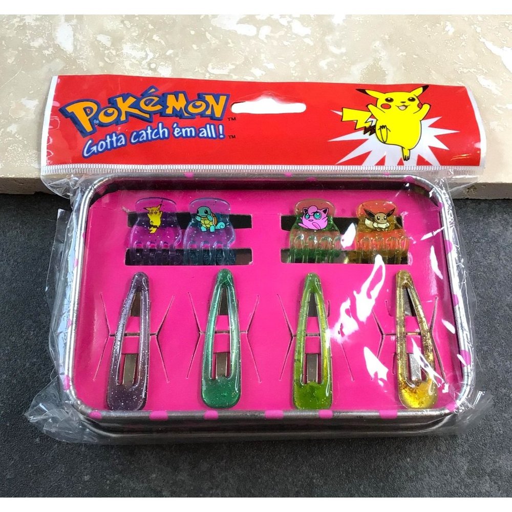 Vintage 1999 Sealed Pokemon Hair Clip Barrettes Set Metal Tin - Picture 2 of 5